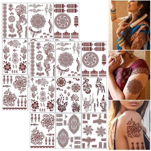 MAYCREATE® Tattoo Sticker 18 Sheets Mandala Temporary Tattoo for Women Girls Brown Lotus Flower Arm Band Tattoo Waterproof Henna Tattoo Stickers for Hands, Body, Arm, Feet MAYCREATE® Tattoo Sticker 18 Sheets Mandala Temporary Tattoo for Women Girls Brown Lotus Flower Arm Band Tattoo Waterproof Henna Tattoo Stickers for Hands, Body, Arm, Feet